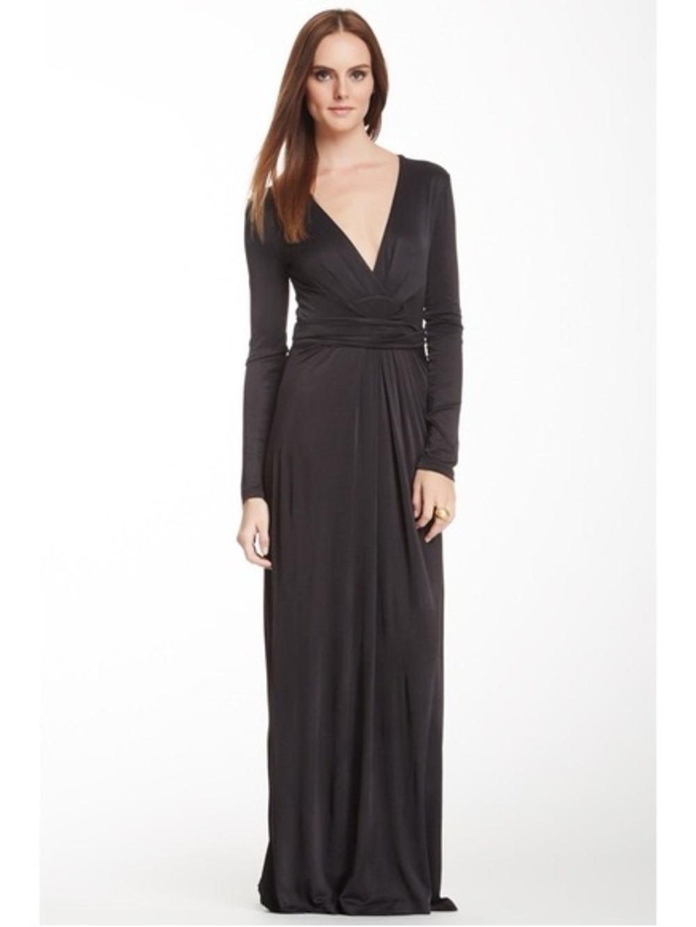 BCBGMaxAzria Black Long-Sleeve Wrap Maxi Dress
